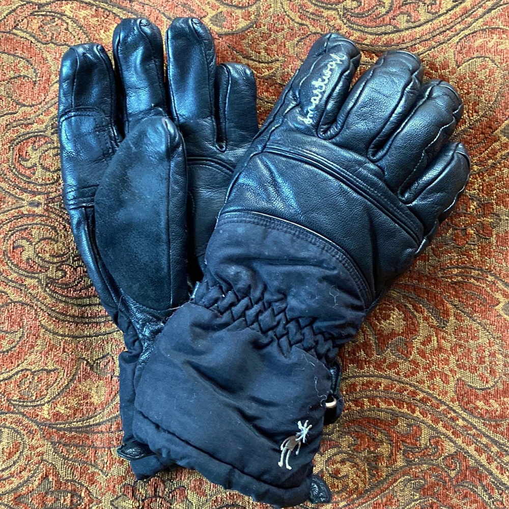 Smartwool leather wool winter ski bike hike gloves RARE black warm adult M